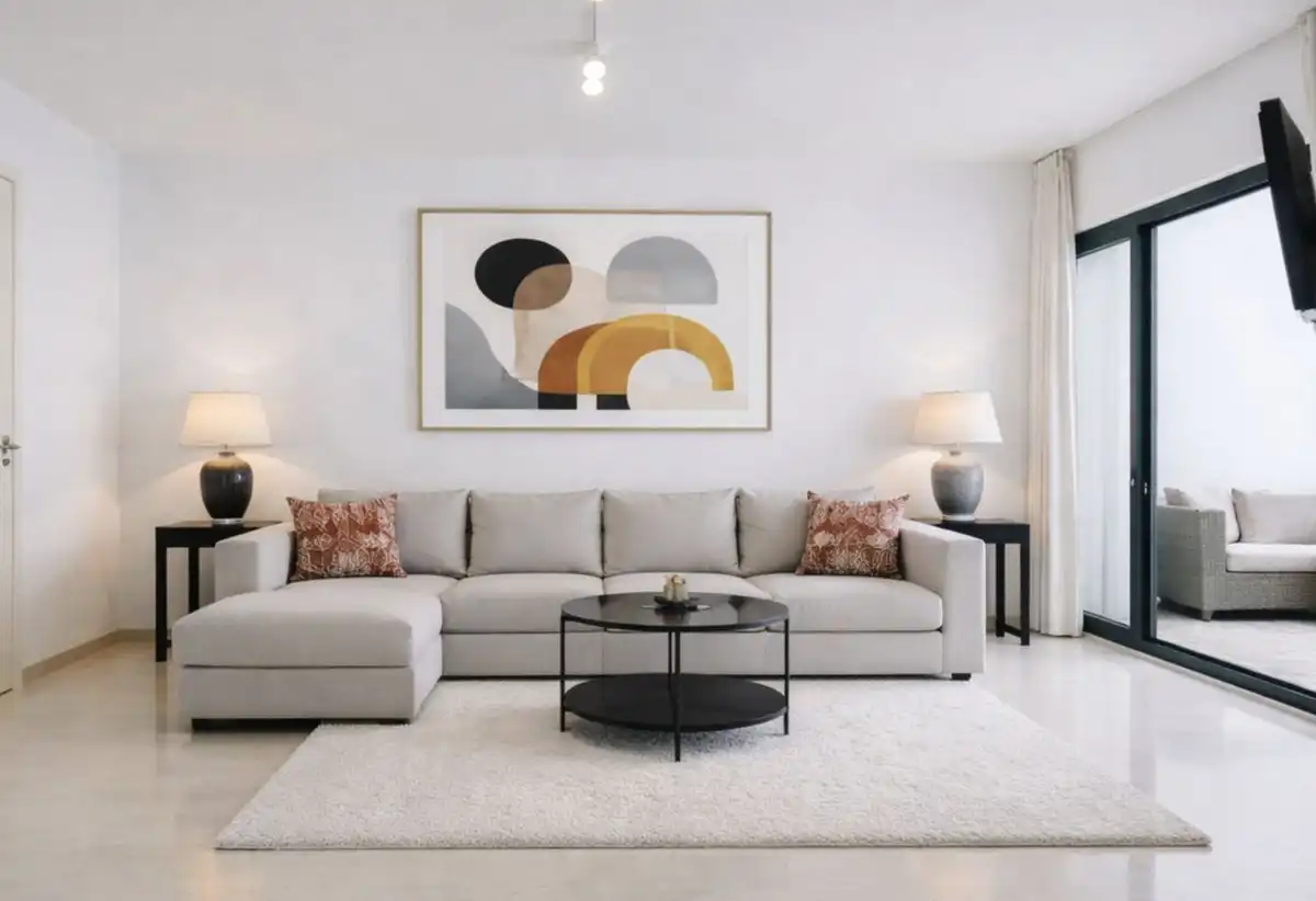 Sala d'estar de Apartament en venda en Marbella amb Aire condicionat, Terrassa i Piscina comunitària