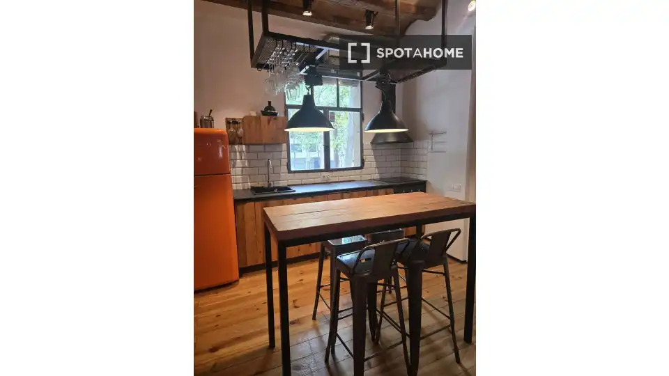 Cuina de Apartament per a compartir en Barcelona amb Aire condicionat, Terrassa i Moblat