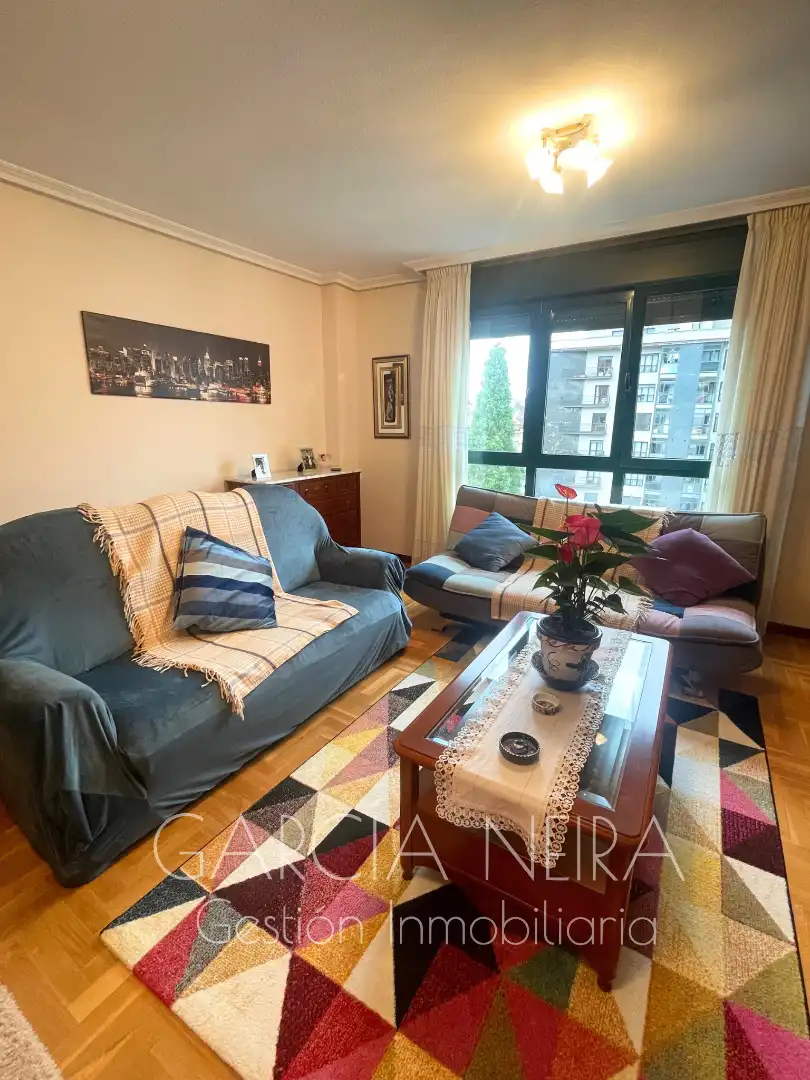 Sala d'estar de Pis en venda en Oviedo  amb Calefacció, Jardí privat i Parquet