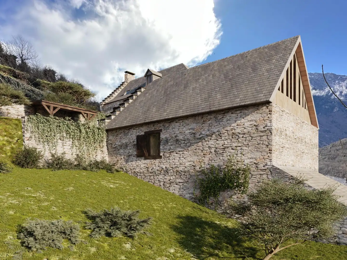Vista exterior de Casa o chalet en venta en Bausen con Calefacción, Jardín privado y Terraza