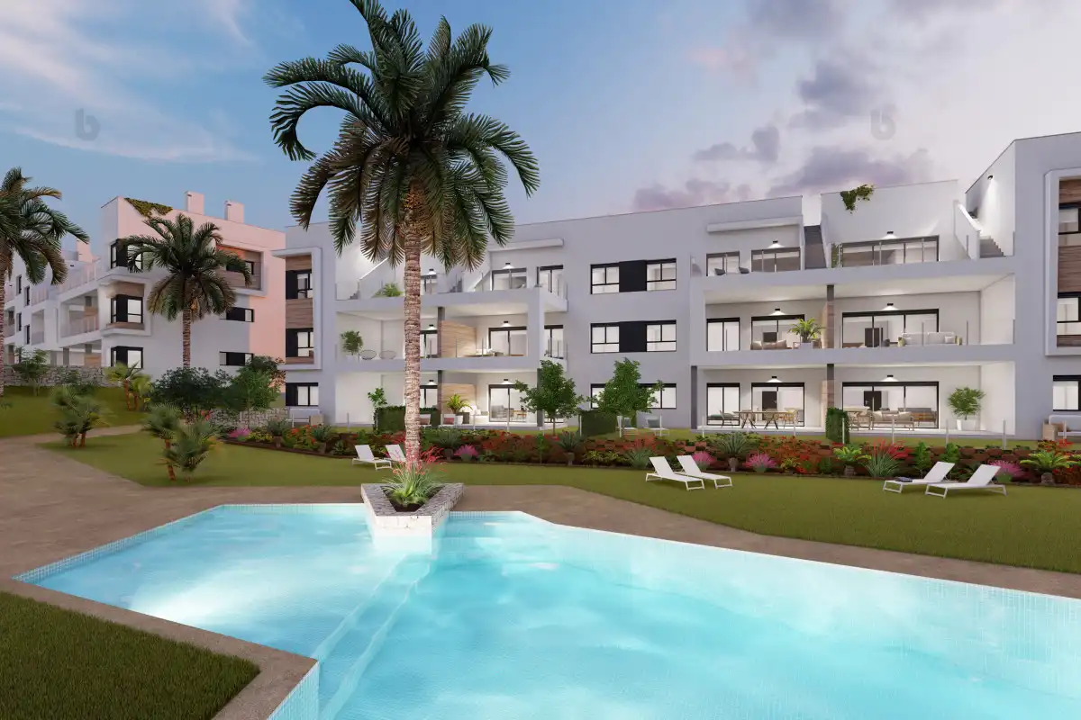 Außenansicht von Wohnung zum Verkauf in Pilar de la Horadada mit Klimaanlage, Privatgarten und Terrasse