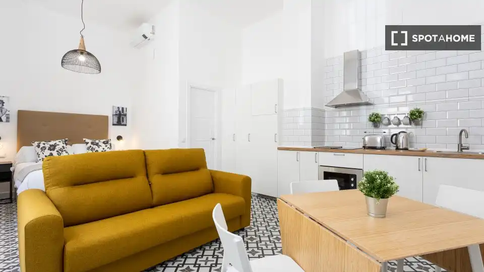 Sala d'estar de Estudi per a compartir en Málaga amb Aire condicionat, Terrassa i Moblat