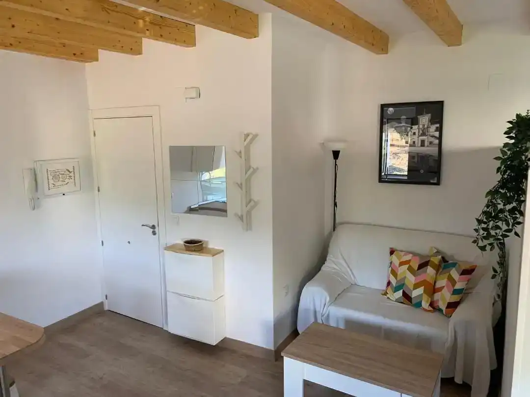 Sala d'estar de Apartament de lloguer en Logrosán amb Aire condicionat, Parquet i Moblat