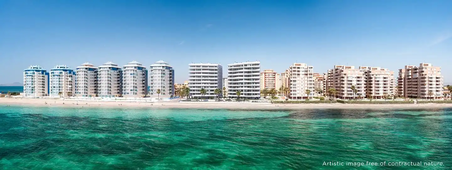 Vista exterior de Apartament en venda en La Manga del Mar Menor amb Aire condicionat, Jardí privat i Terrassa