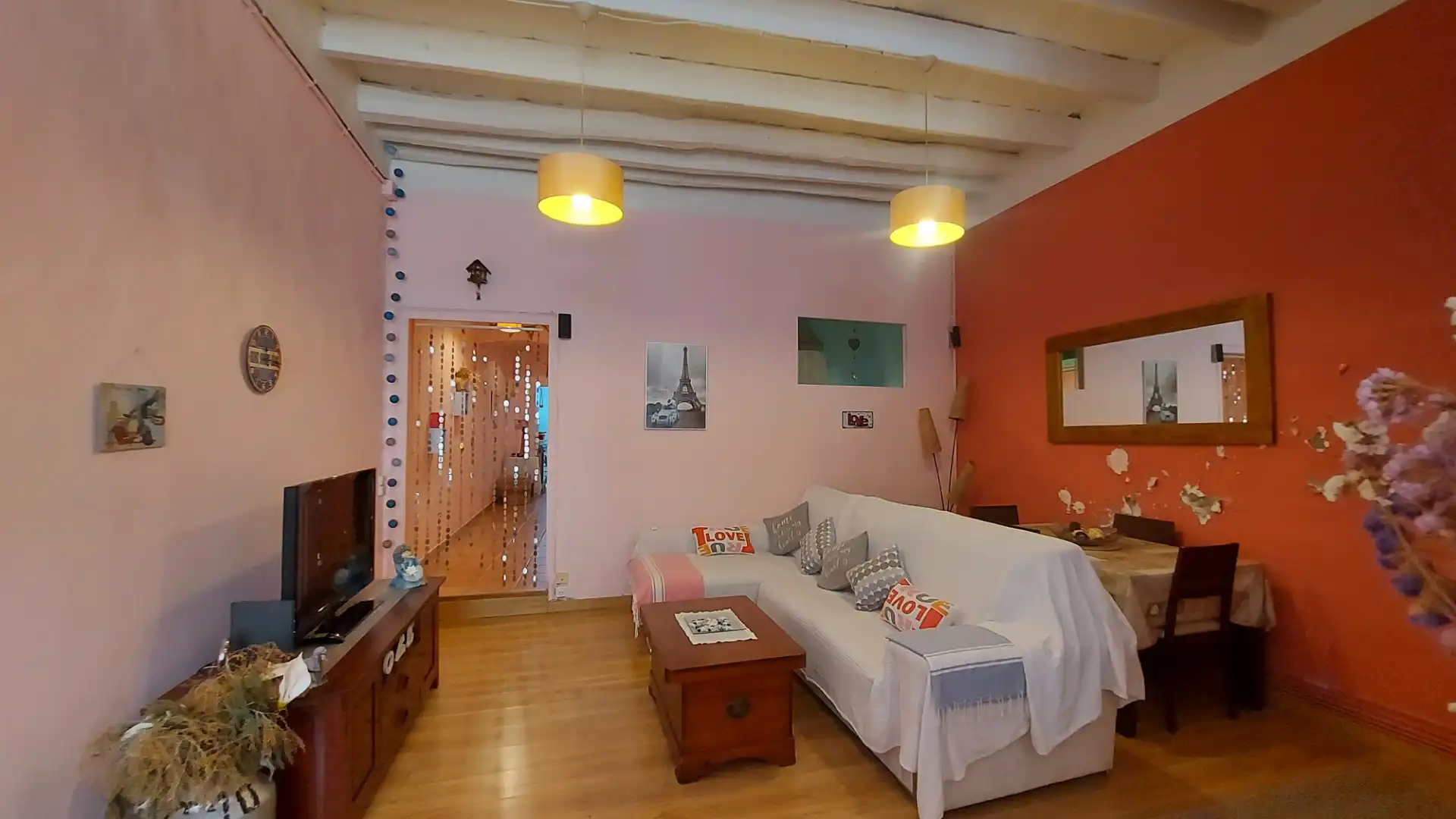 Sala de estar de Casa adosada en venta en Caldes d'Estrac con Calefacción, Parquet y Amueblado