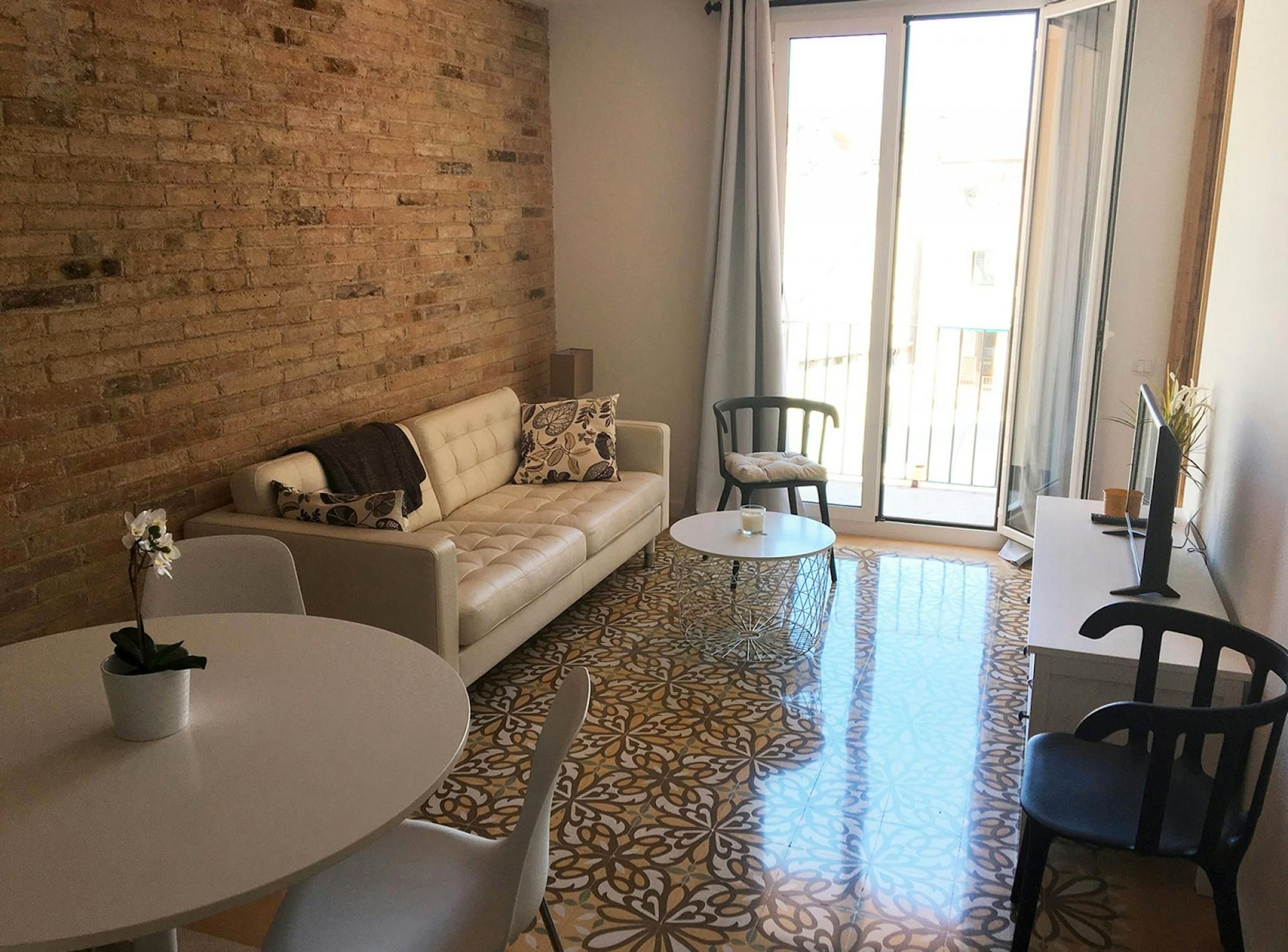 Sala d'estar de Pis de lloguer en  Barcelona Capital amb Aire condicionat, Moblat i Rentadora