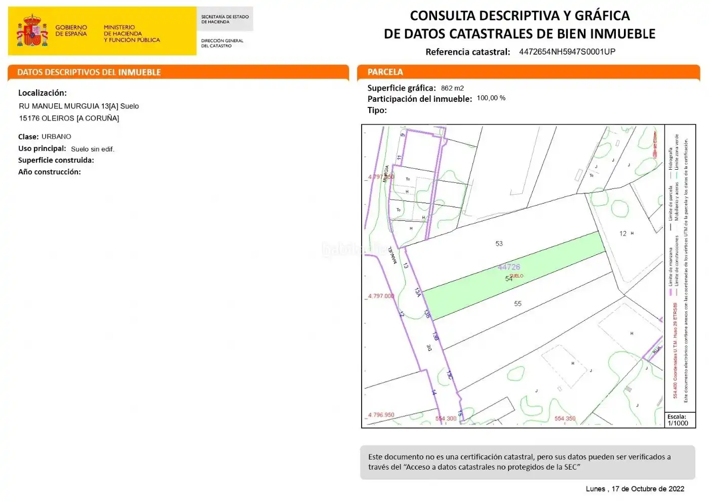 Residential land for sale in Rúa Manuel Murguía 13