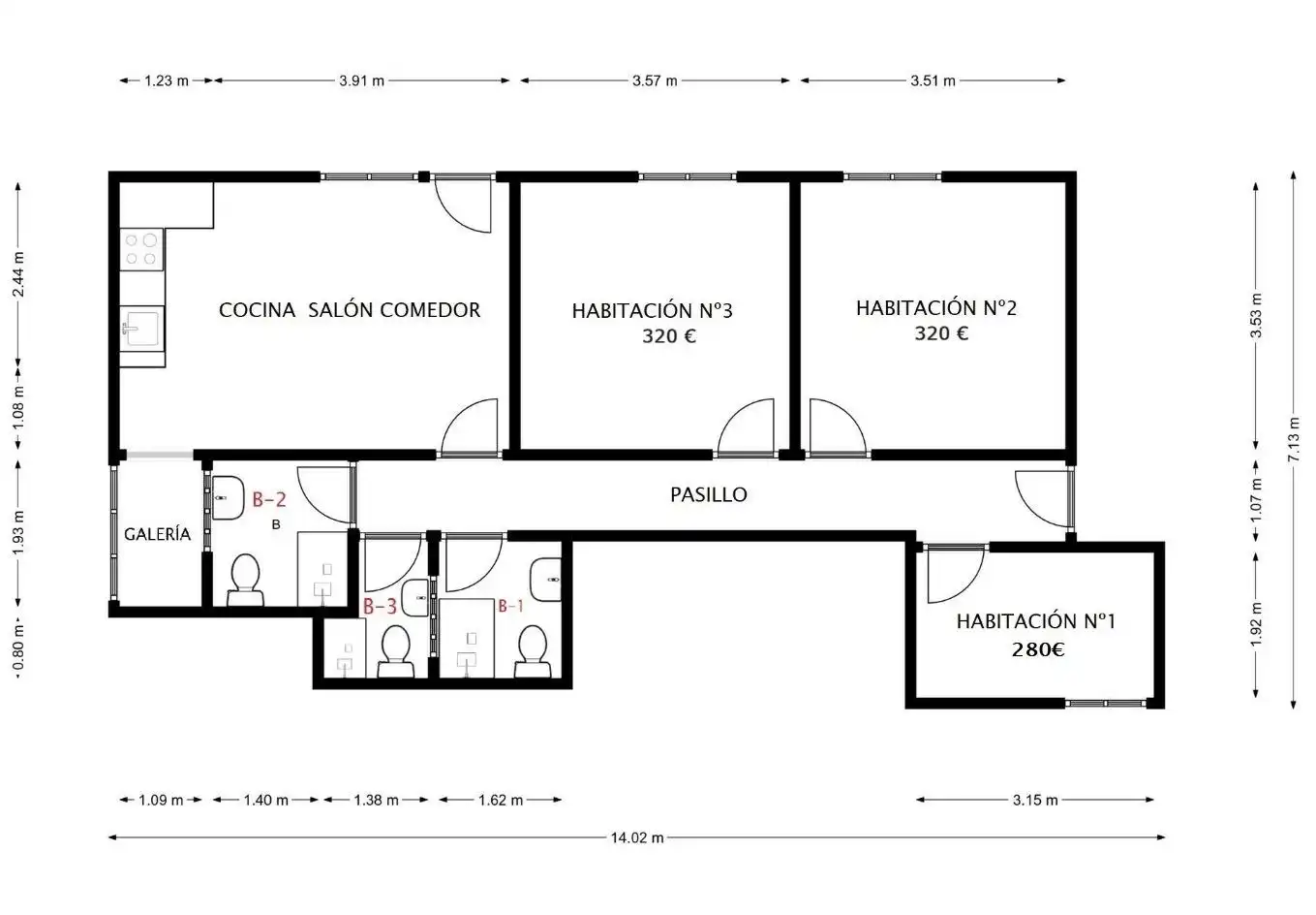 Flat for share in Cartagena  with Air Conditioner, Heating and Furnished