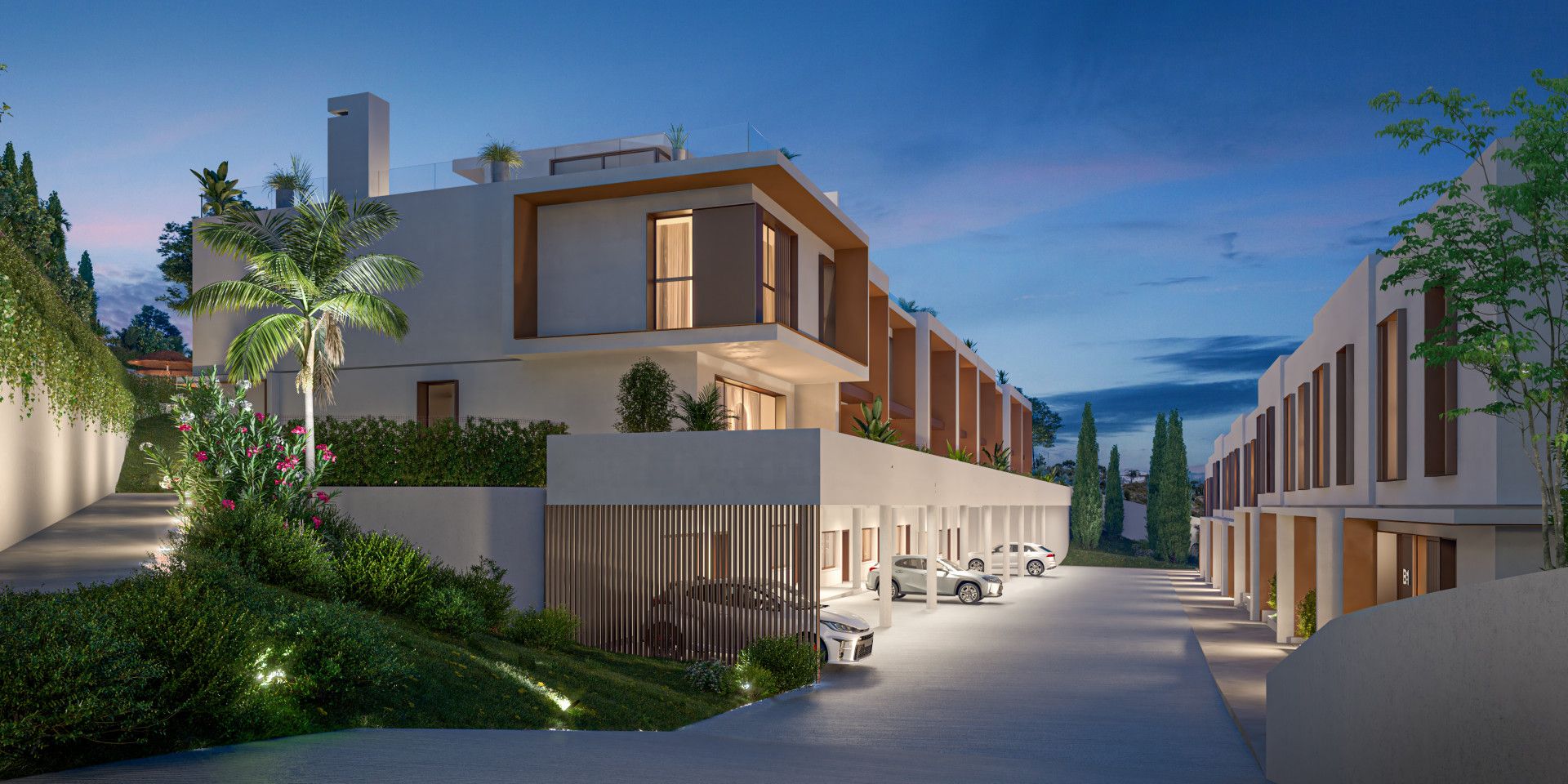 Exterior view of Single-family semi-detached for sale in Mijas  with Air Conditioner, Terrace and Swimming Pool