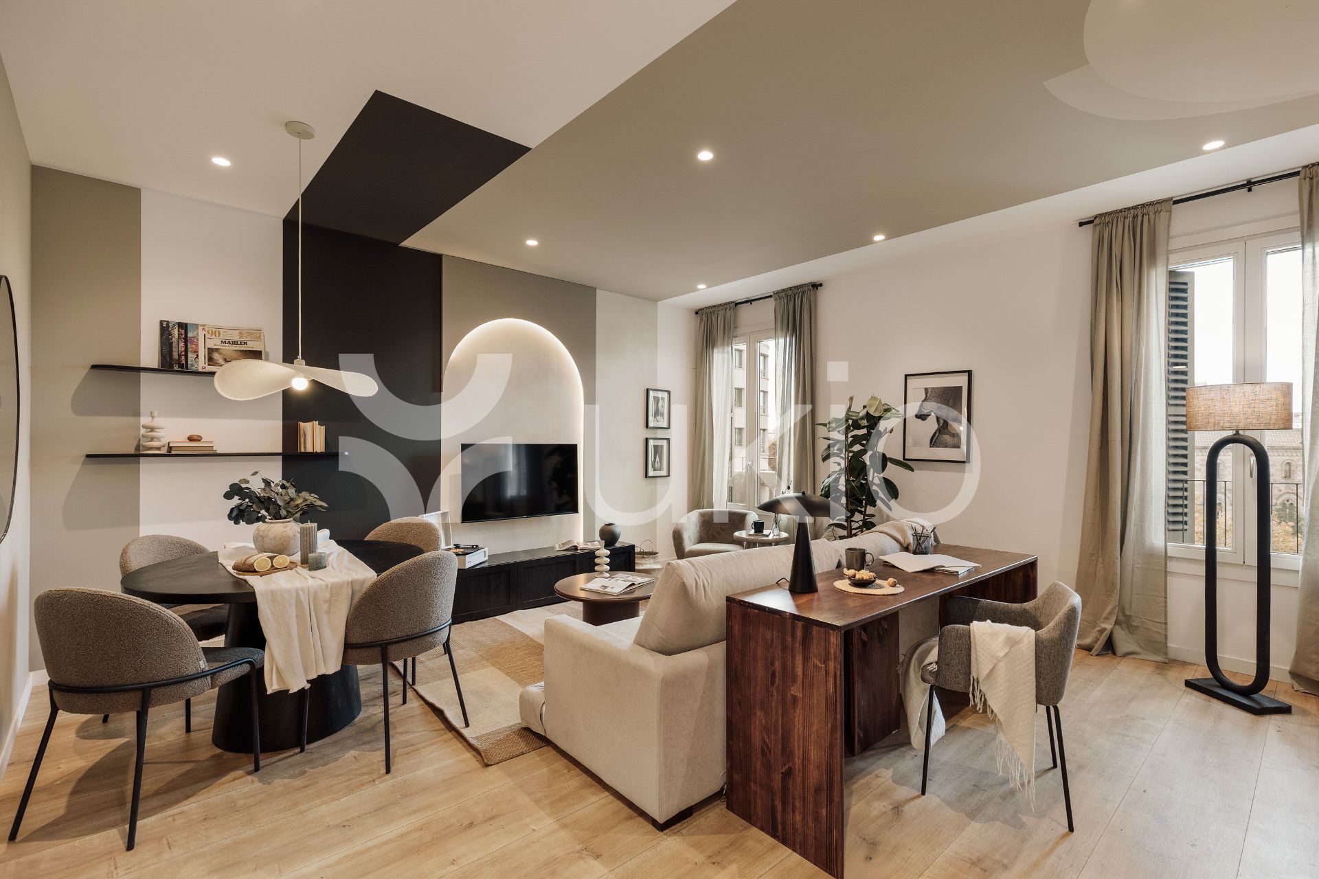 Sala de estar de Apartamento de alquiler en  Barcelona Capital con Aire acondicionado, Calefacción y Amueblado