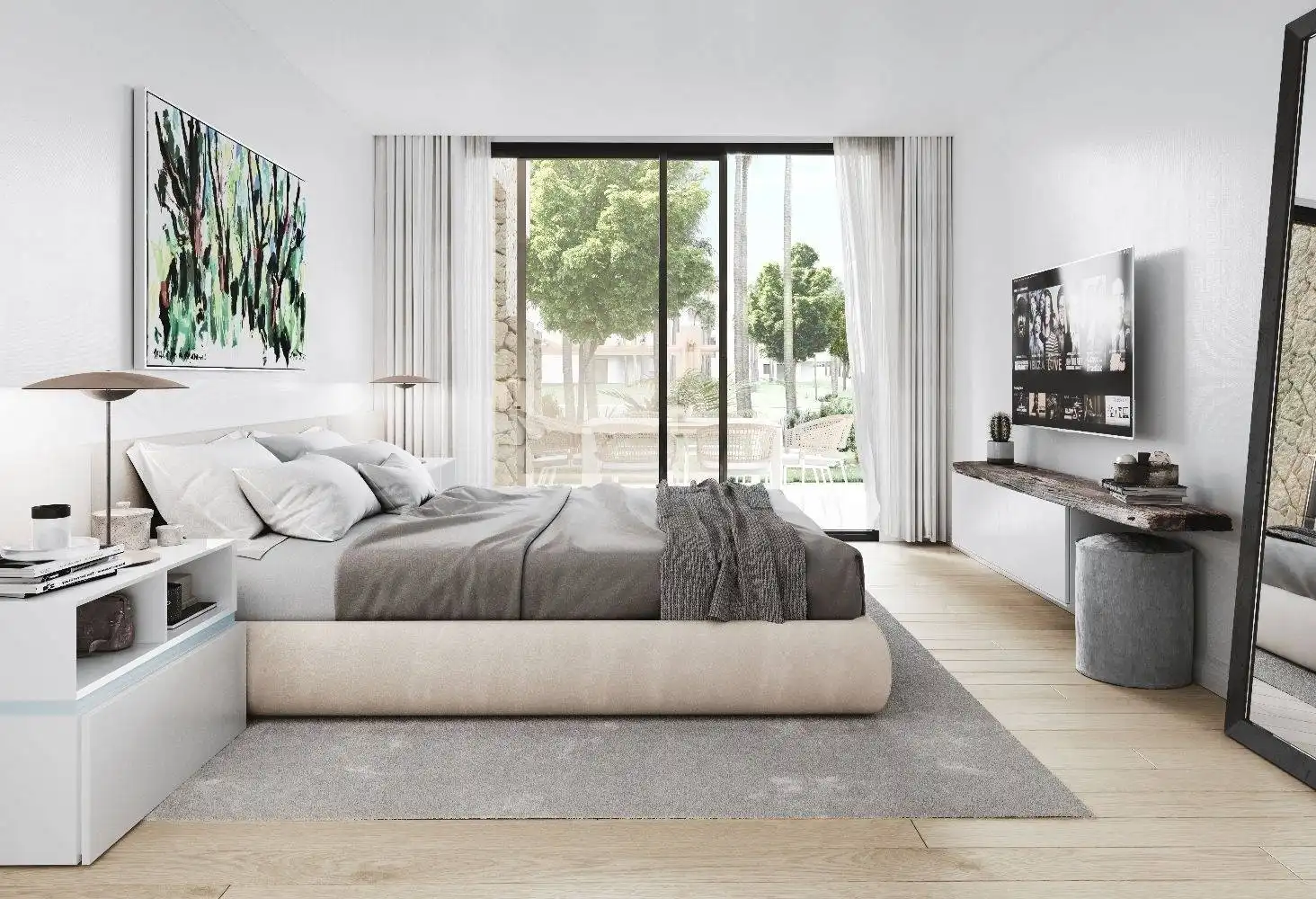 Schlafzimmer von Wohnungen zum Verkauf in Estepona mit Klimaanlage, Heizung und Privatgarten