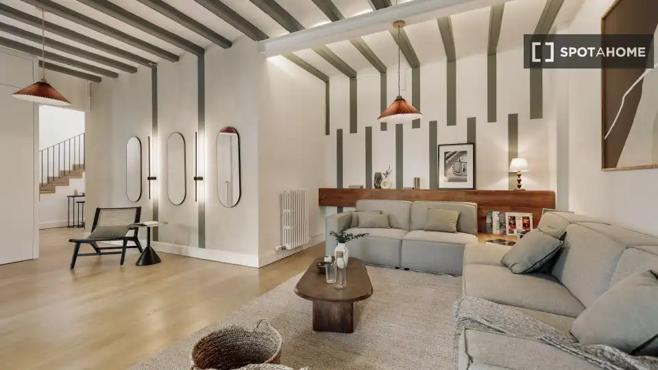 Sala d'estar de Apartament per a compartir en Barcelona amb Aire condicionat, Terrassa i Moblat