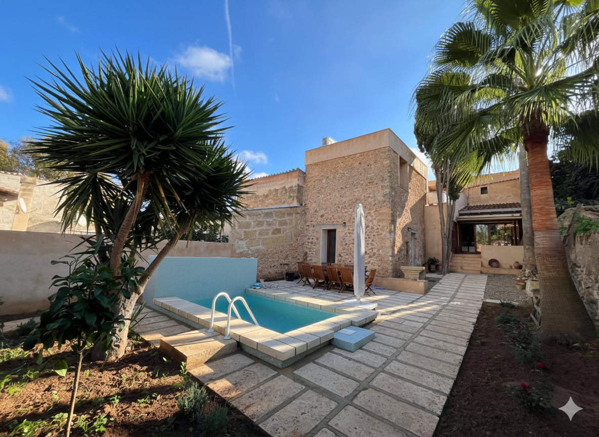 Exterior view of Single-family semi-detached to rent in Sencelles  with Air Conditioner, Swimming Pool and Furnished