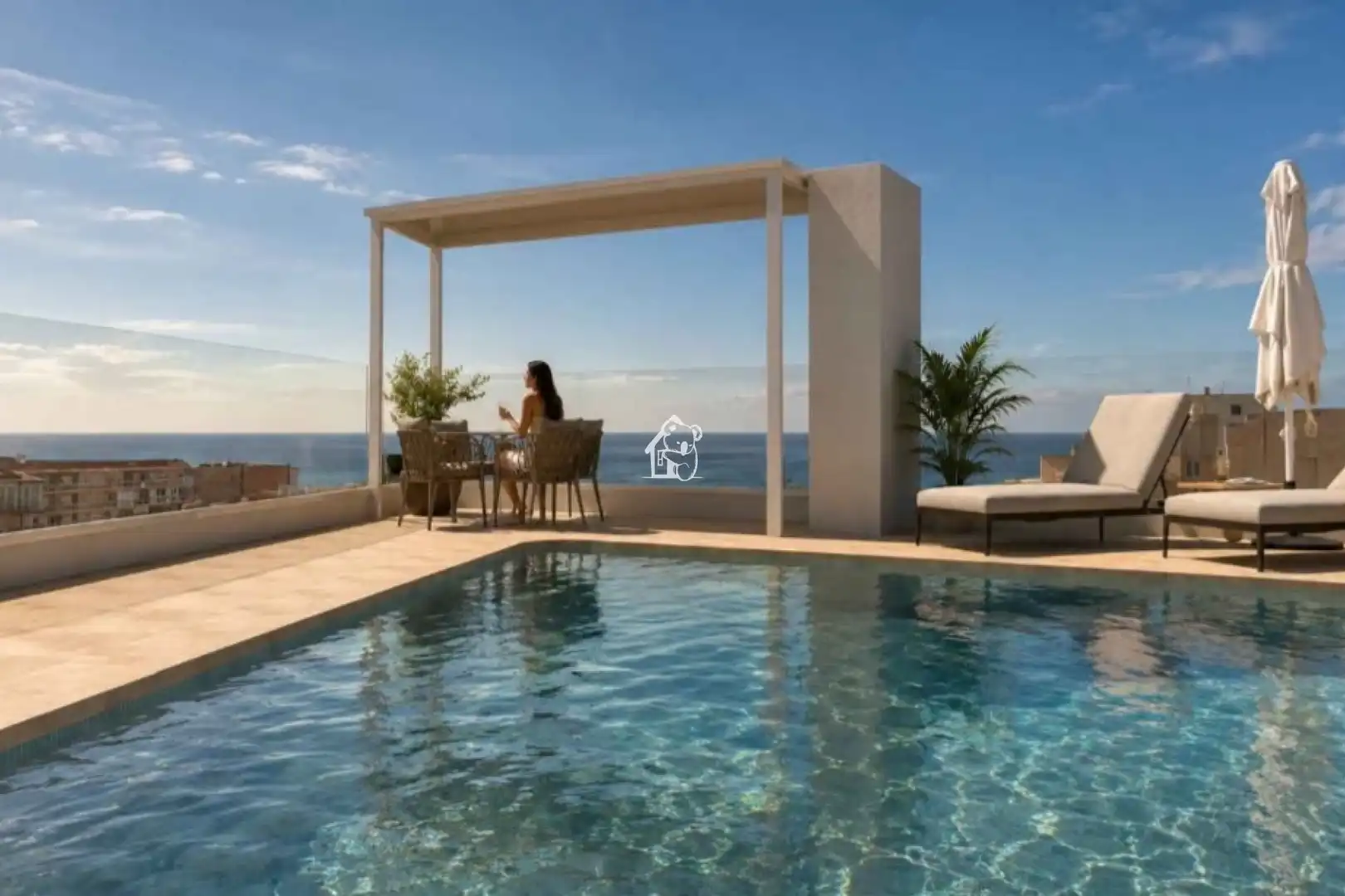 Terrasse von Dachboden zur Miete in Torrevieja mit Klimaanlage, Privatgarten und Terrasse