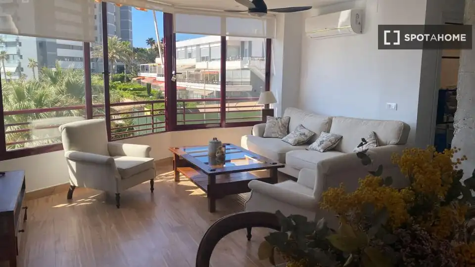 Sala d'estar de Apartament per a compartir en Alicante / Alacant amb Aire condicionat, Terrassa i Moblat