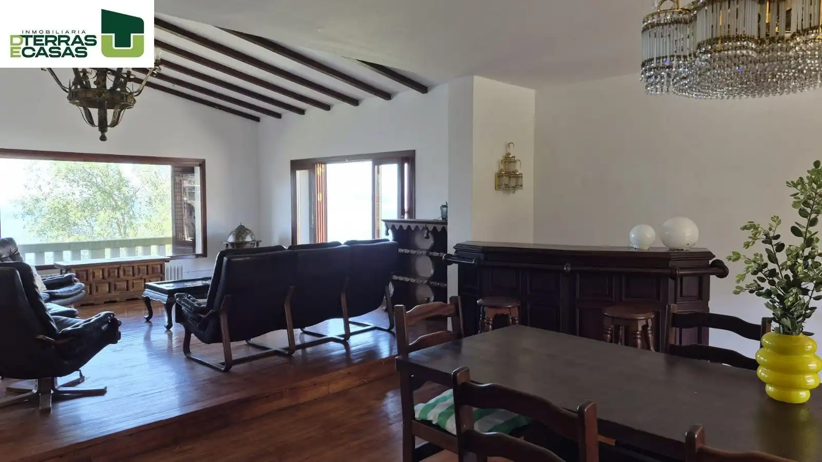Esszimmer von Haus oder Chalet zur Miete in Sanxenxo mit Klimaanlage, Privatgarten und Parkett