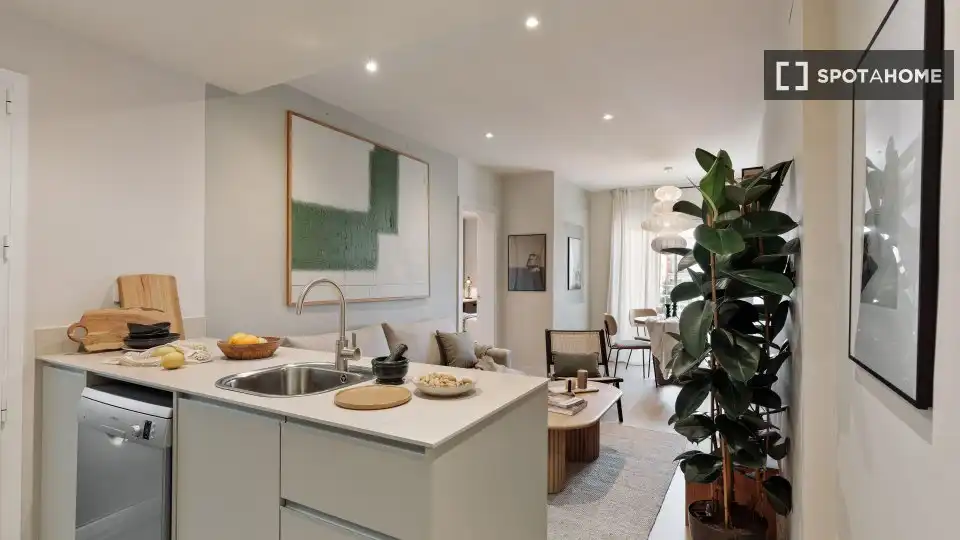 Cocina de Apartamento para compartir en Barcelona con Aire acondicionado, Terraza y Amueblado