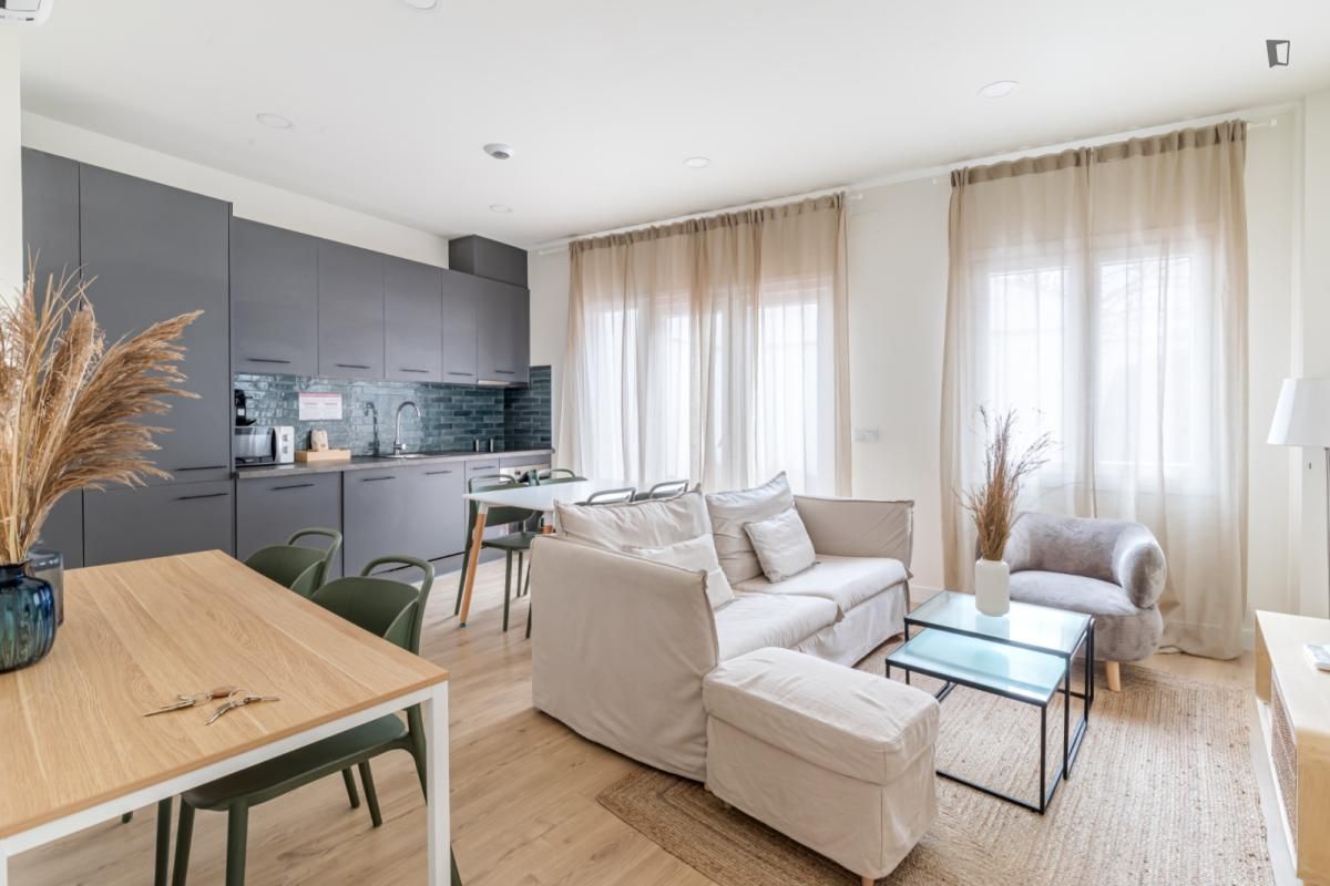 Sala d'estar de Apartament de lloguer en  Madrid Capital amb Aire condicionat, Moblat i Forn