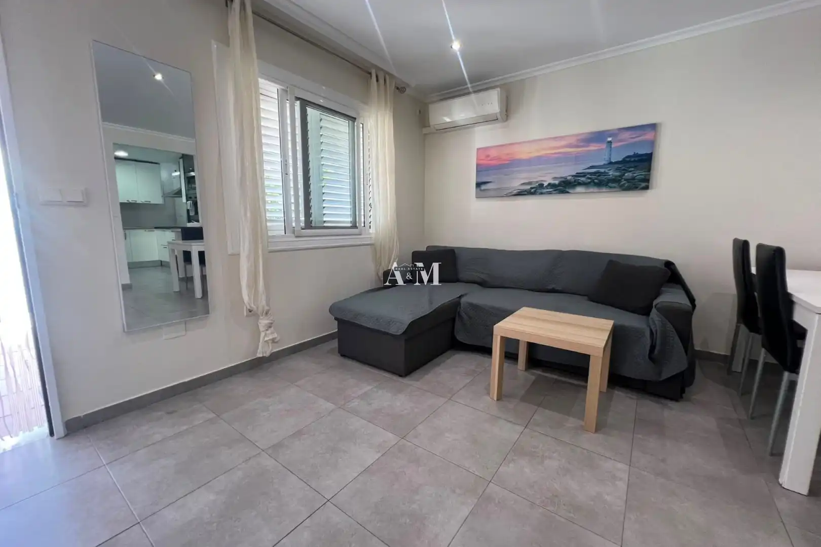 Wohnzimmer von Einfamilien-Reihenhaus zur Miete in Santa Pola mit Klimaanlage, Heizung und Privatgarten