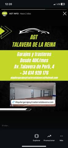 Garaje en Alquiler en Avenida Talavera de Perú, 6 en Puerta de Cuartos - Avda. de Portugal