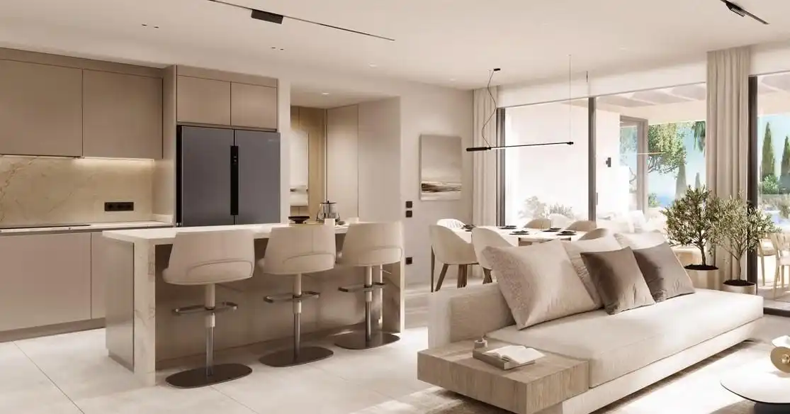 Sala de estar de Apartamento en venta en Estepona con Aire acondicionado, Jardín privado y Terraza