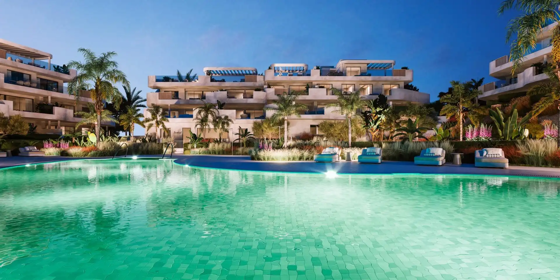 Schwimmbecken von Dachboden zum Verkauf in Estepona mit Klimaanlage, Privatgarten und Terrasse