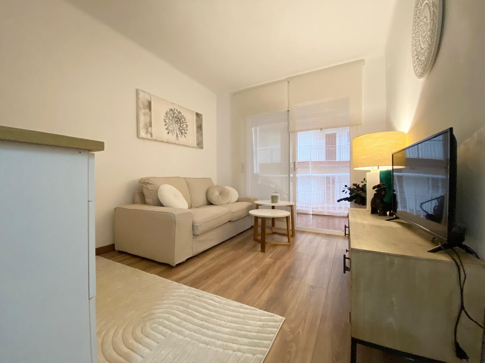 Living room of Flat for sale in Cunit  with Terrace, Furnished and Balcony