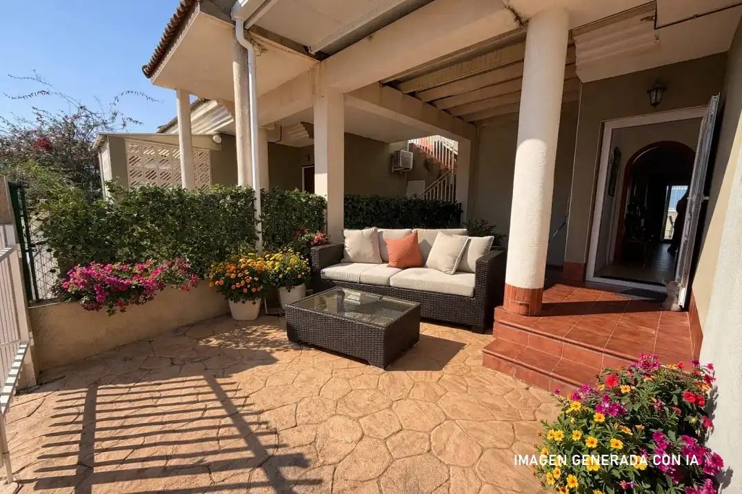 Terrasse von Einfamilien-Reihenhaus zum Verkauf in Santa Pola mit Klimaanlage, Privatgarten und Terrasse