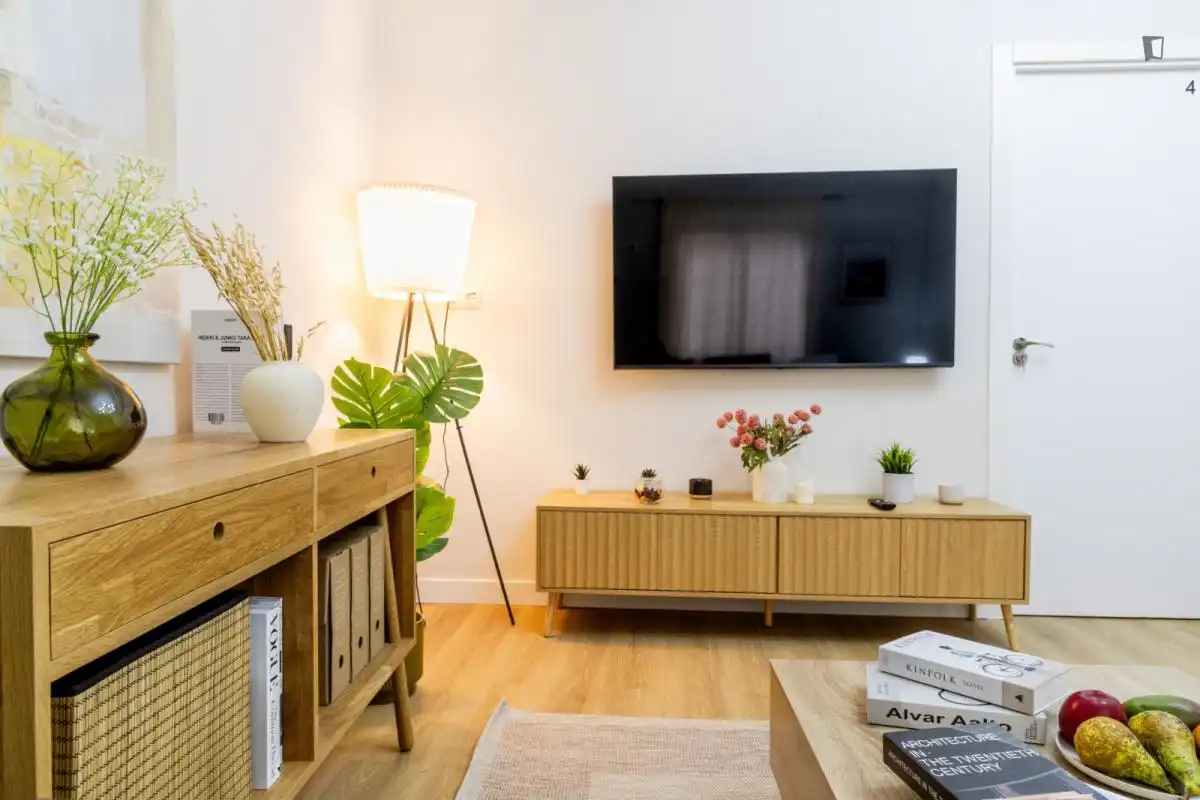 Sala de estar de Apartamento para compartir en Madrid con Calefacción, Amueblado y Horno