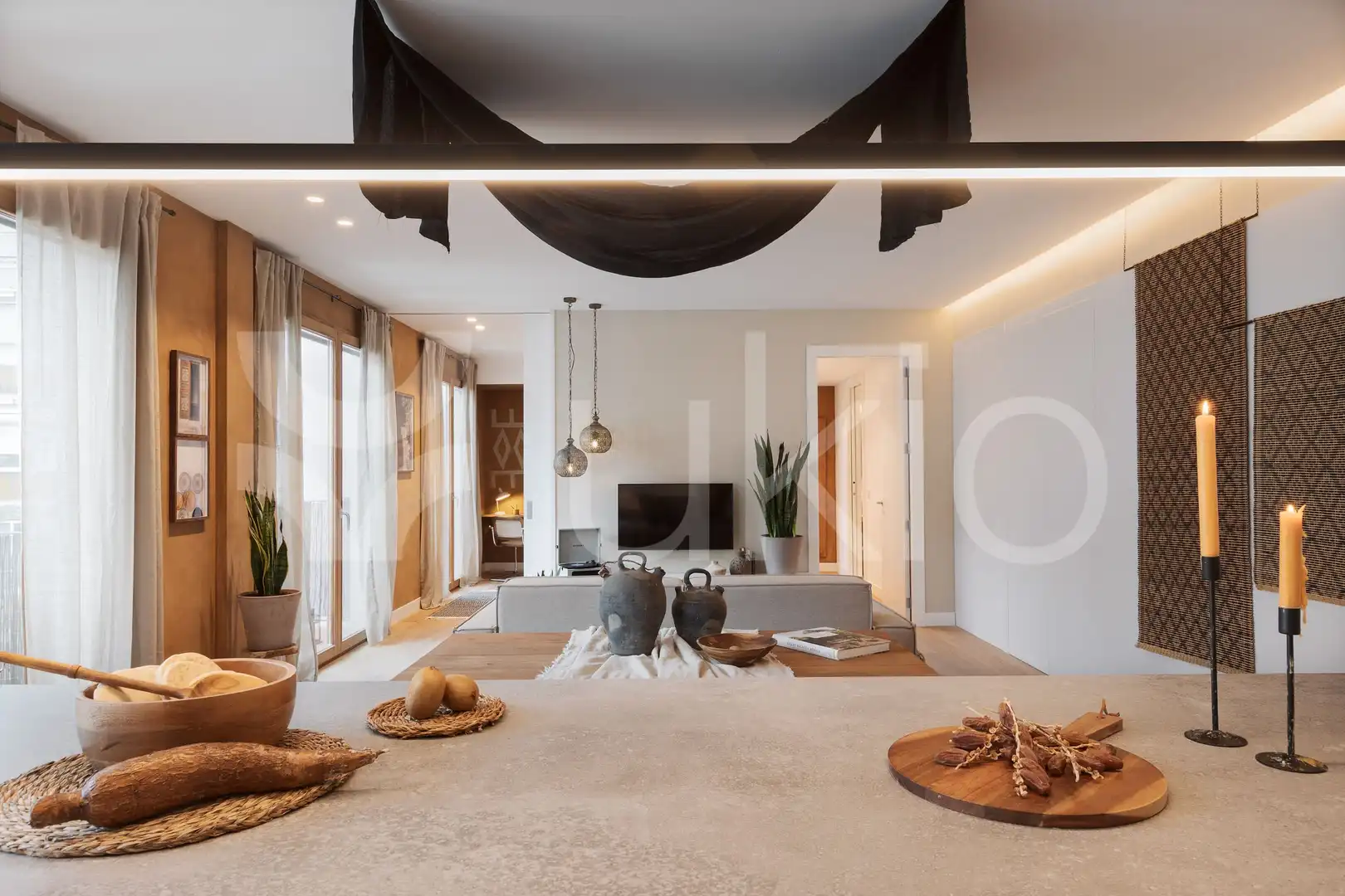 Wohnzimmer von Wohnung zur Miete in Barcelona mit Klimaanlage, Terrasse und Schwimmbad
