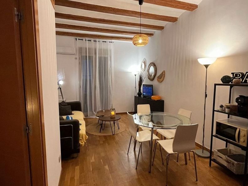 Sala d'estar de Pis de lloguer en  Barcelona Capital amb Aire condicionat, Parquet i Moblat