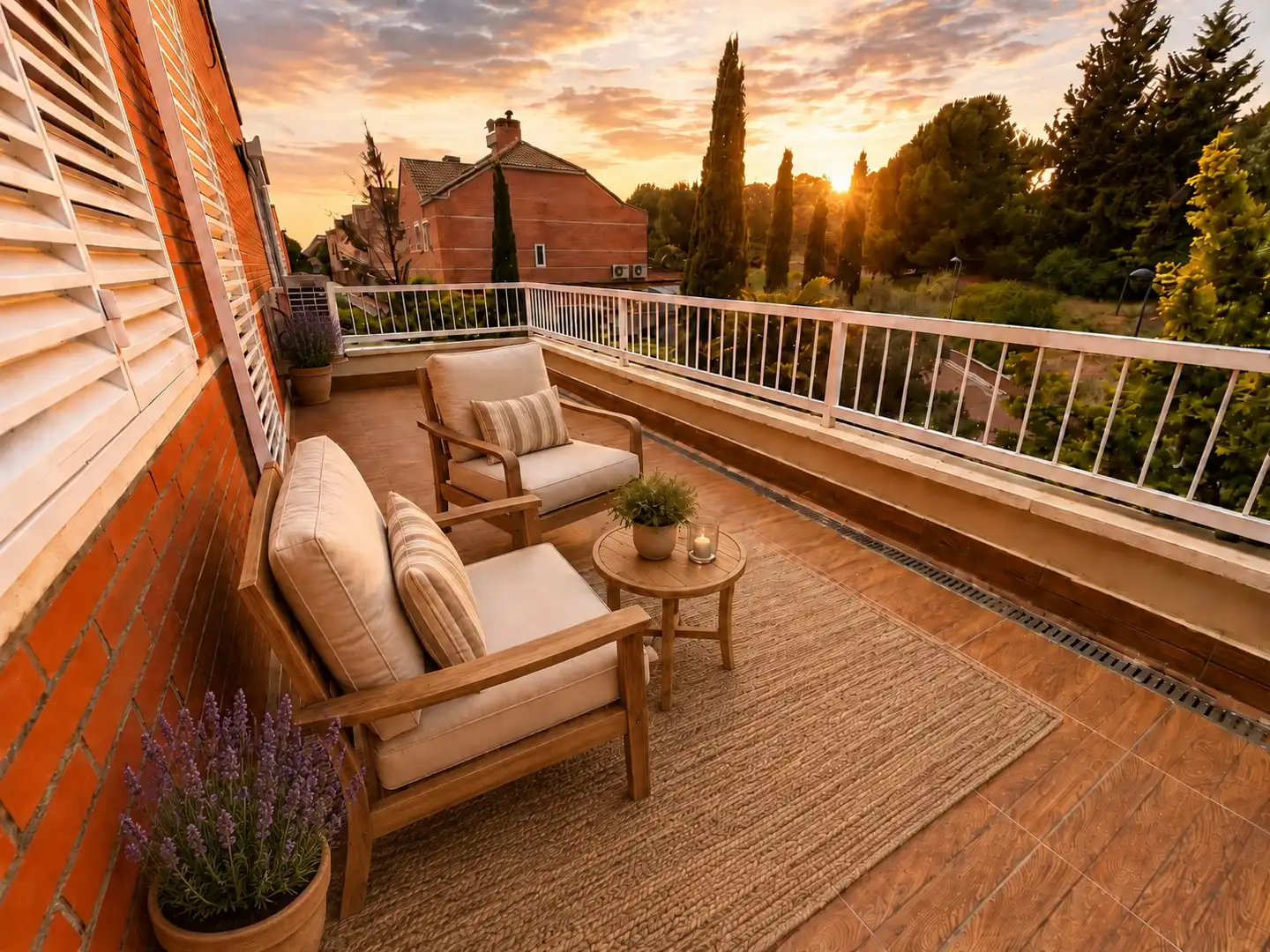 Terrasse von Einfamilien-Reihenhaus zur Miete in Club de Campo mit Klimaanlage, Heizung und Privatgarten