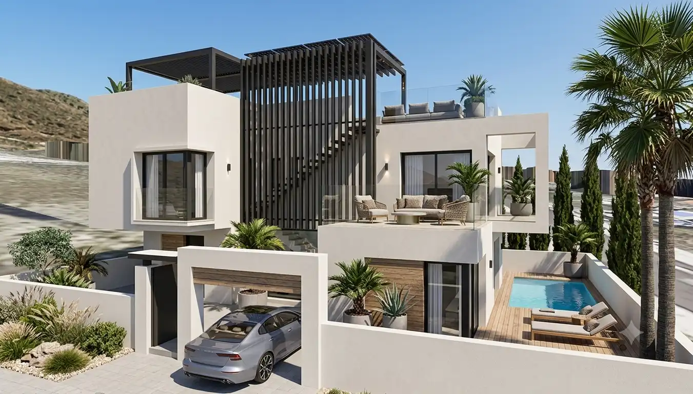 Vista exterior de Casa o chalet en venta en Nerja con Aire acondicionado, Jardín privado y Piscina
