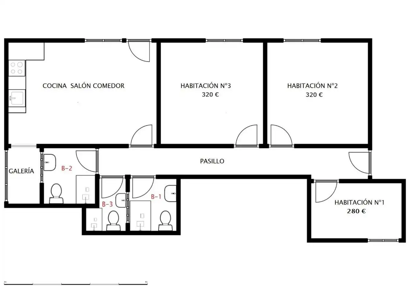 Flat for share in Cartagena  with Air Conditioner, Heating and Furnished
