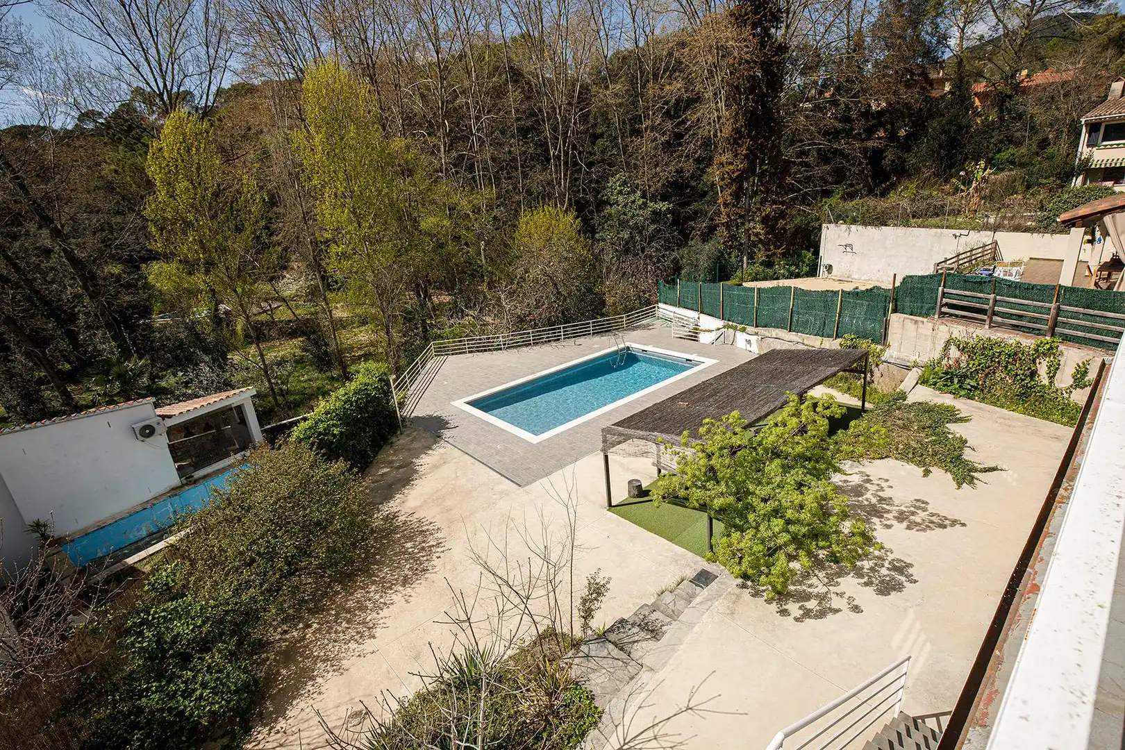 Schwimmbecken von Wohnung zur Miete in Sant Martí de Llémena mit Klimaanlage, Privatgarten und Terrasse