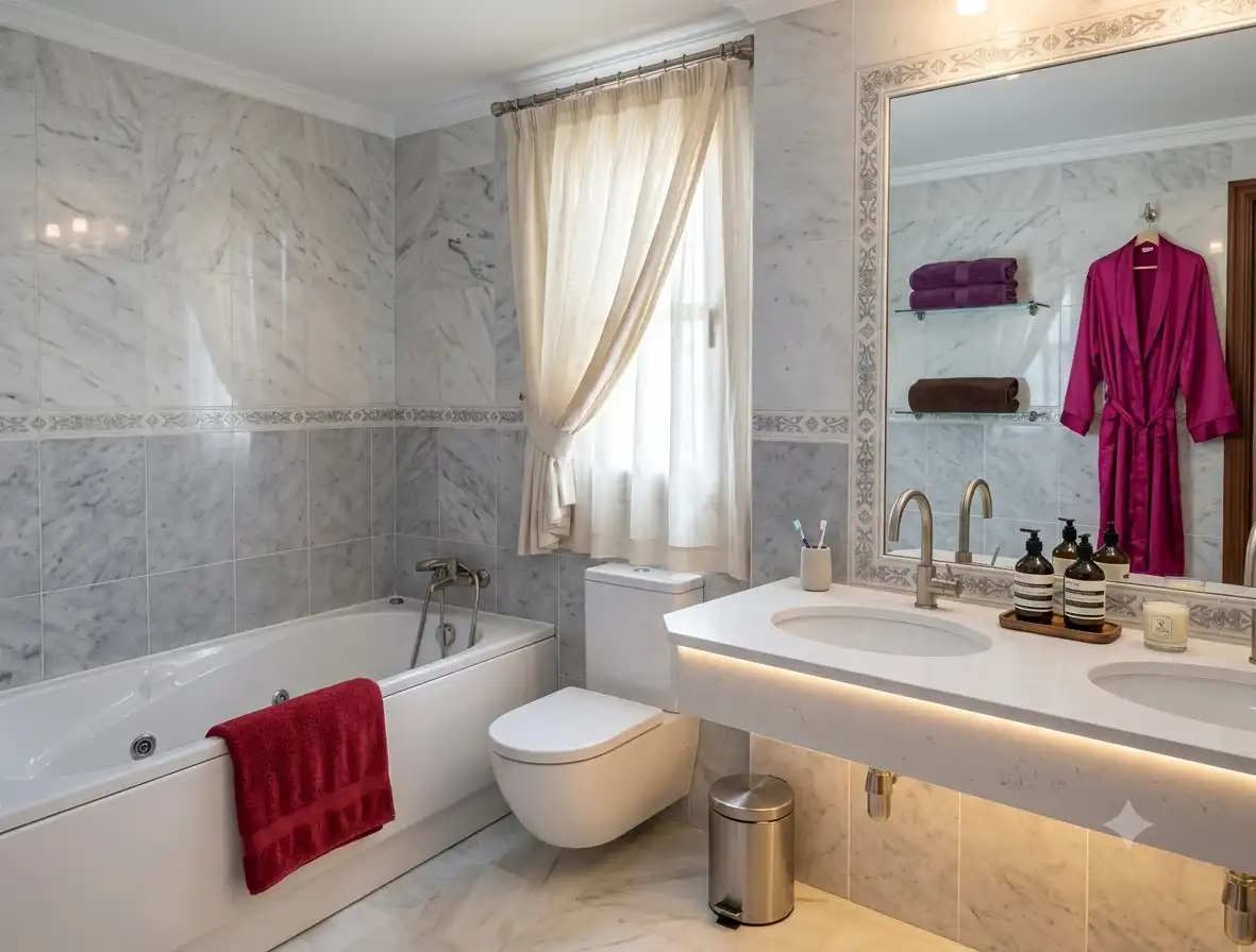 Baño de Piso de alquiler en Estepona con Aire acondicionado, Terraza y Amueblado