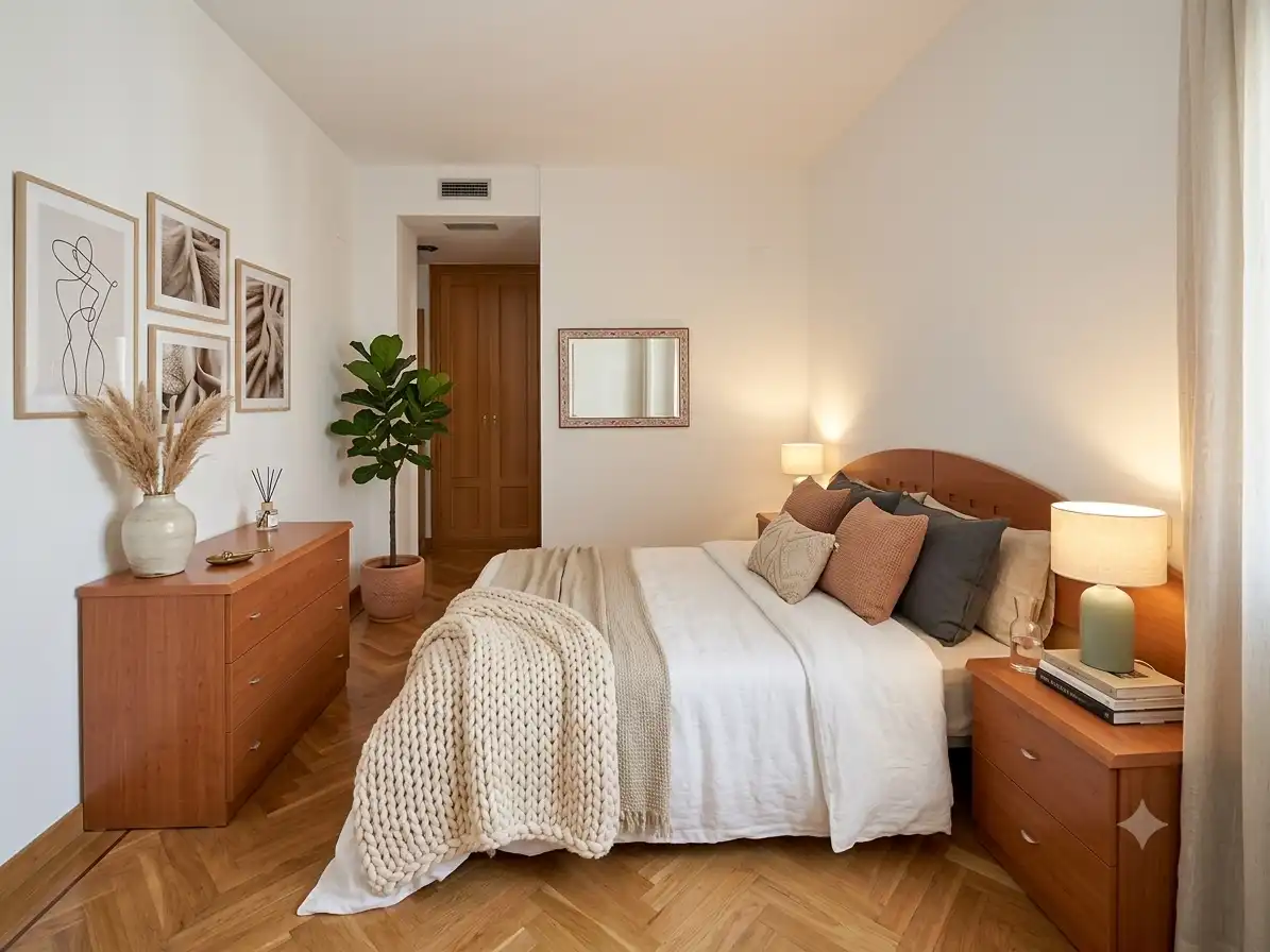 Schlafzimmer von Wohnung zur Miete in Madrid mit Klimaanlage, Heizung und Parkett