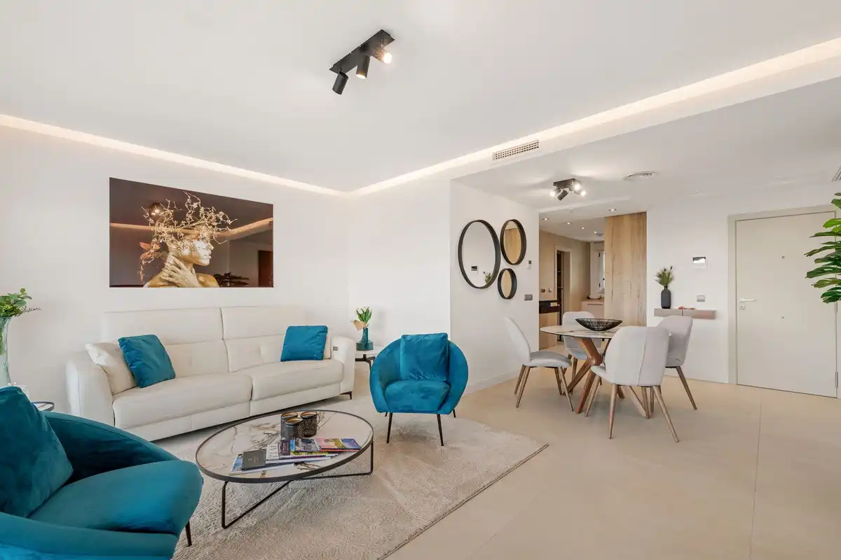 Sala de estar de Apartamento en venta en Mijas con Aire acondicionado, Amueblado y Piscina comunitaria