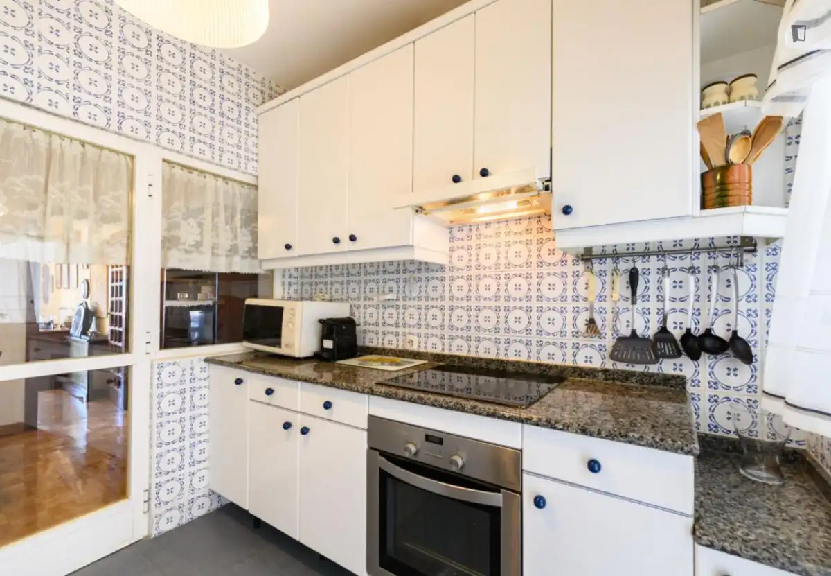Cuina de Apartament de lloguer en Madrid amb Aire condicionat, Moblat i Forn