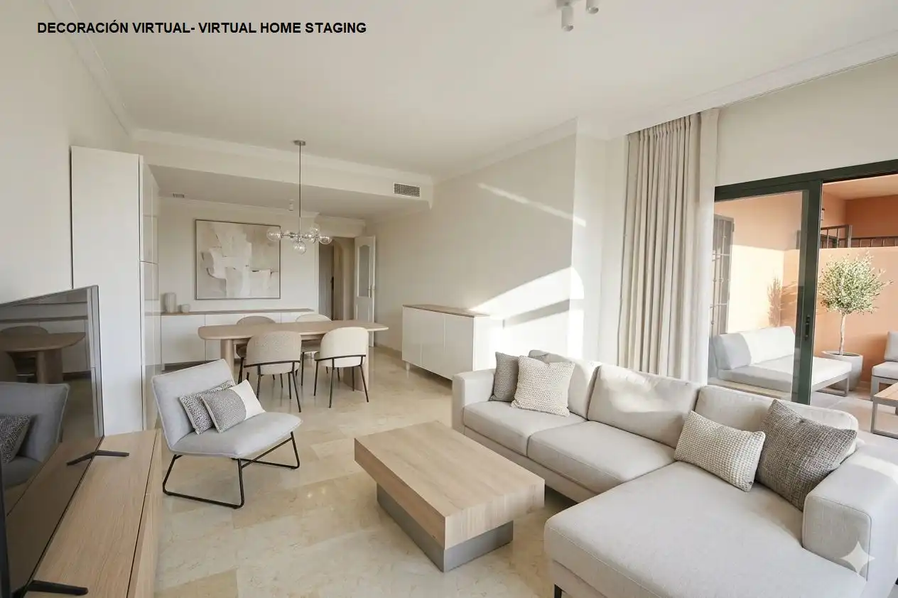 Wohnzimmer von Wohnungen zum Verkauf in Marbella mit Klimaanlage, Heizung und Privatgarten