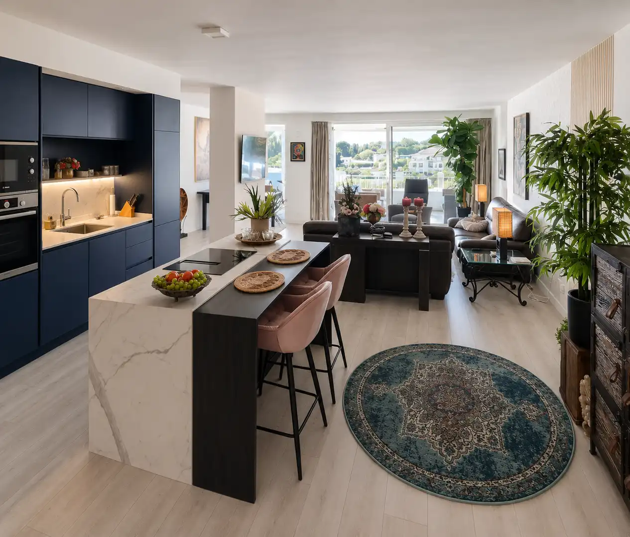 Wohnzimmer von Wohnungen zum Verkauf in Benahavís mit Klimaanlage, Terrasse und Schwimmbad