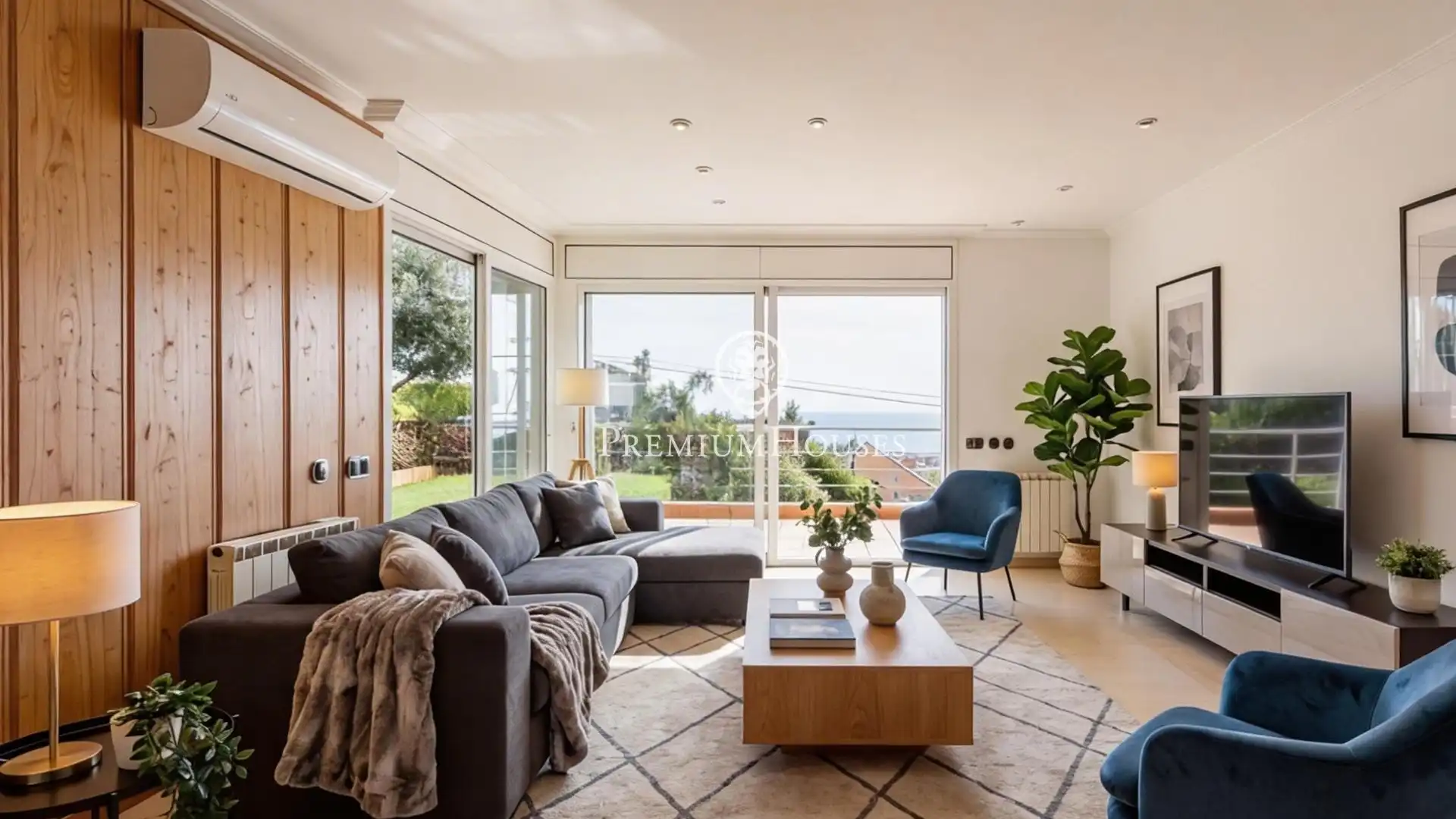 Sala de estar de Casa adosada de alquiler en Teià con Aire acondicionado, Jardín privado y Terraza