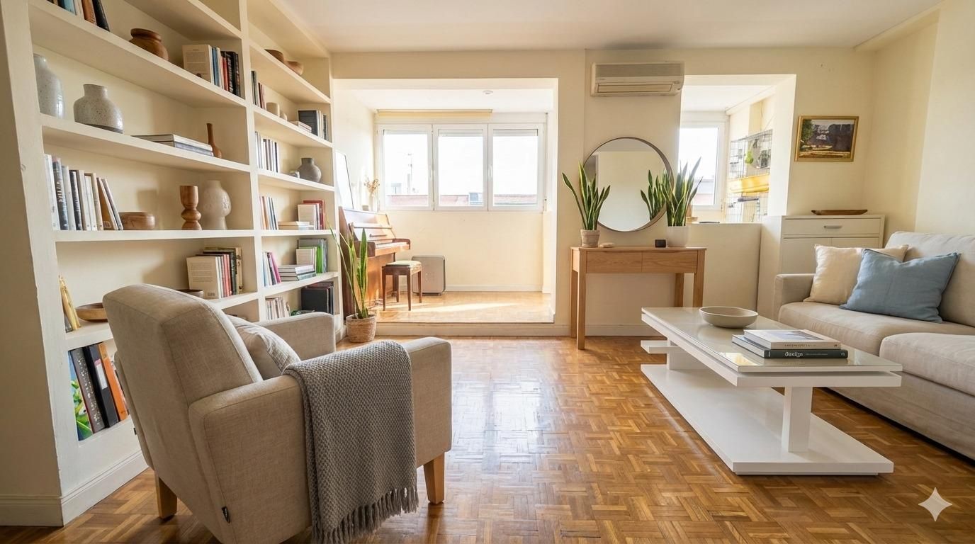 Sala d'estar de Pis en venda en  Madrid Capital amb Aire condicionat, Parquet i Terrassa