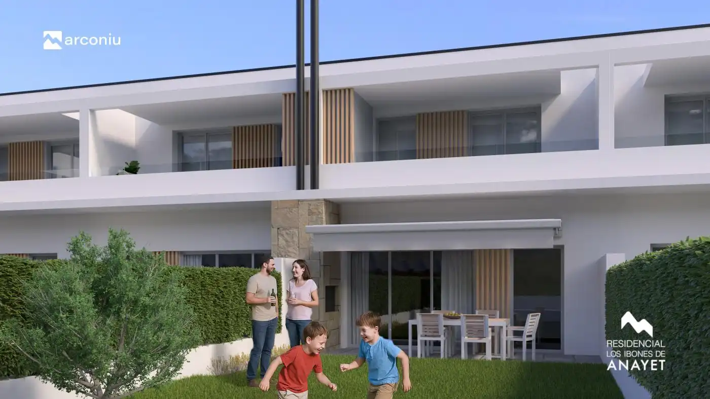 Außenansicht von Einfamilien-Reihenhaus zum Verkauf in Villanueva de Gállego mit Privatgarten, Parkett und Ofen