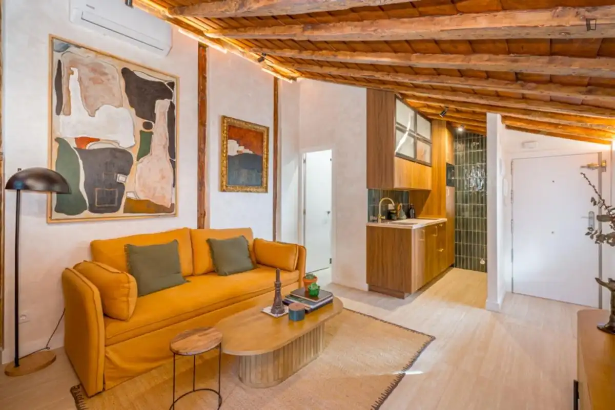Sala d'estar de Estudi de lloguer en Madrid amb Aire condicionat, Calefacció i Moblat