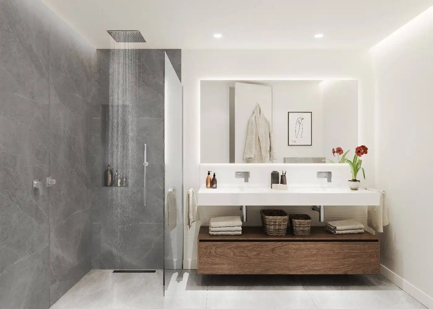 Badezimmer von Wohnungen zum Verkauf in Estepona mit Klimaanlage, Heizung und Privatgarten
