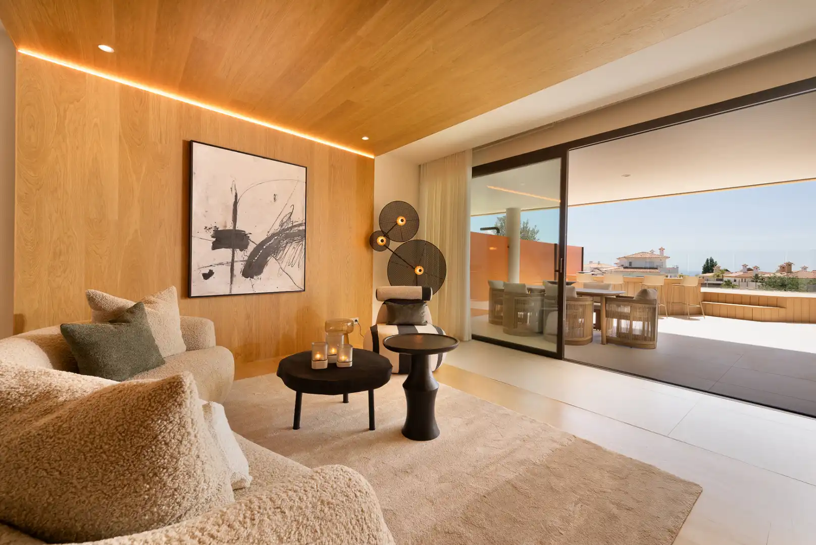 Wohnzimmer von Wohnungen zum Verkauf in Fuengirola mit Klimaanlage, Terrasse und Schwimmbad