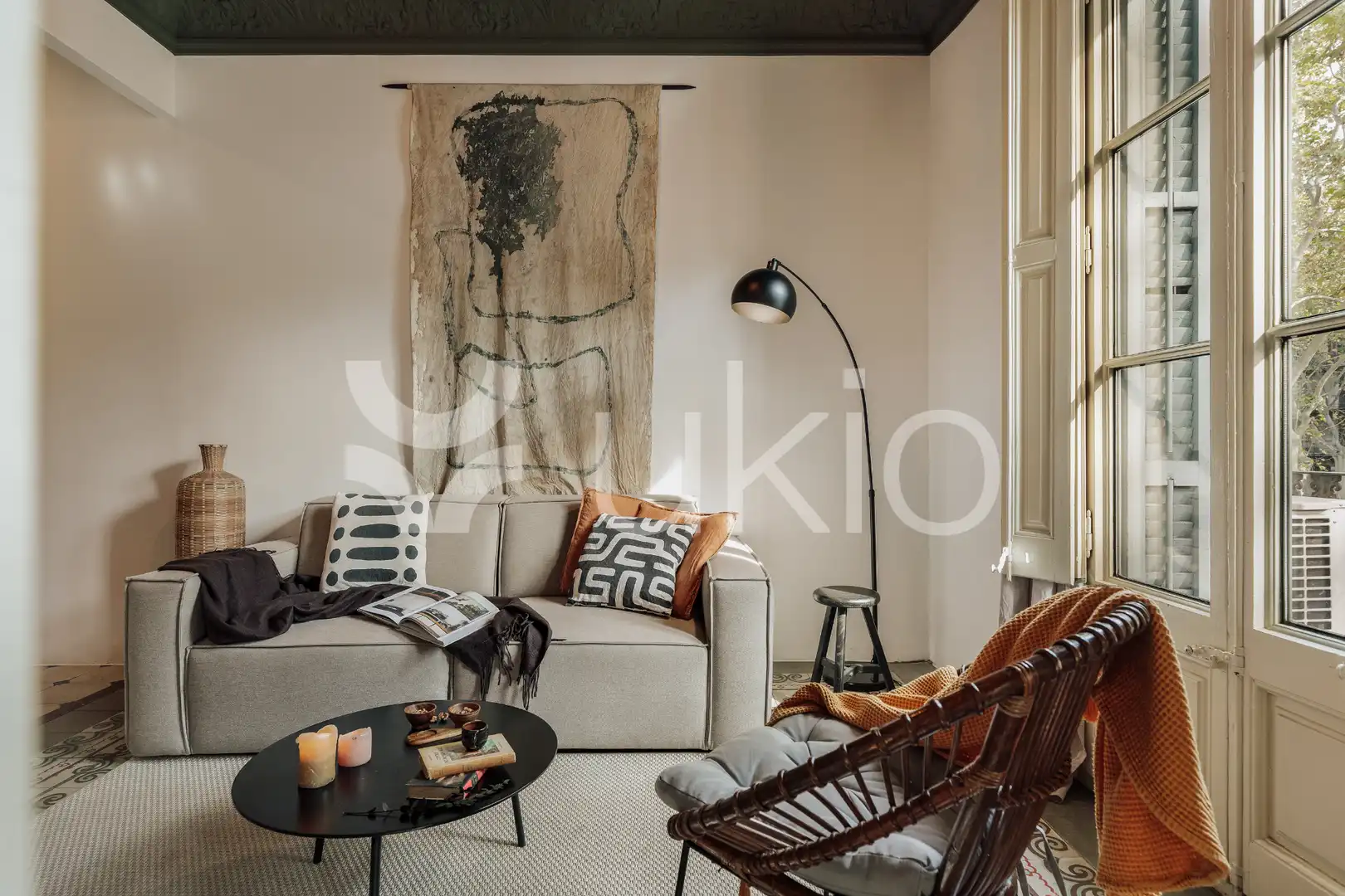 Sala d'estar de Apartament de lloguer en  Barcelona Capital amb Aire condicionat, Moblat i Forn