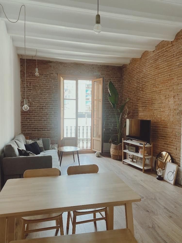 Sala d'estar de Pis de lloguer en  Barcelona Capital amb Aire condicionat, Parquet i Terrassa