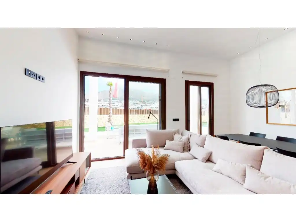 Sala d'estar de Casa o xalet en venda en Finestrat amb Aire condicionat, Jardí privat i Piscina
